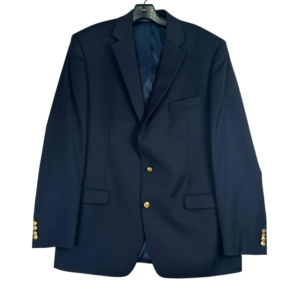 Lauren Ralph Lauren Wool Blend Blazer Mens 44L Navy Blue Preppy Gold Button